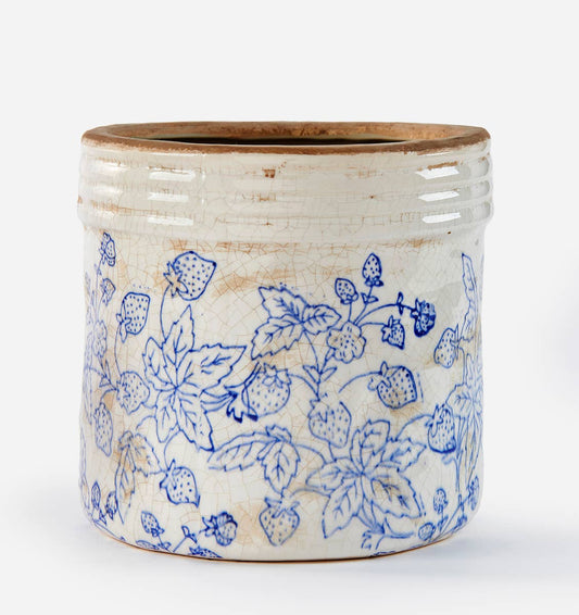 Maison - Ceramic Round Planter w/Blue Flower