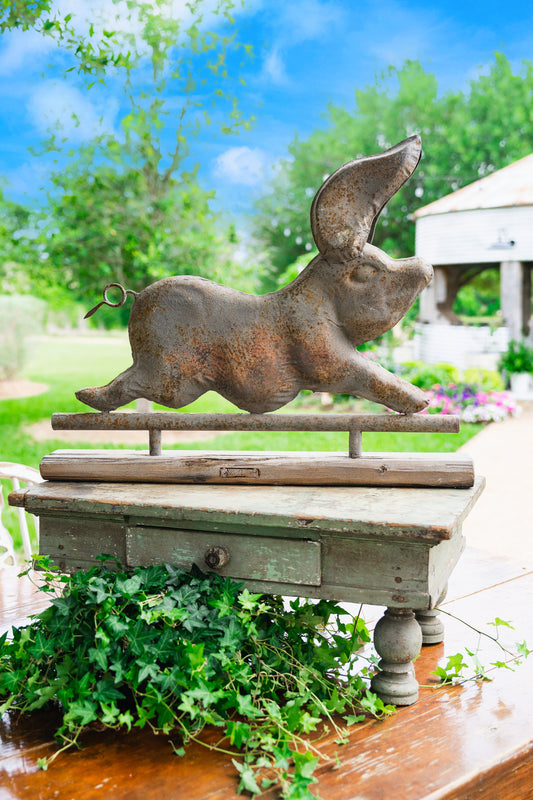Vintage-Inspired Pig Weathervane on Wooden Stand